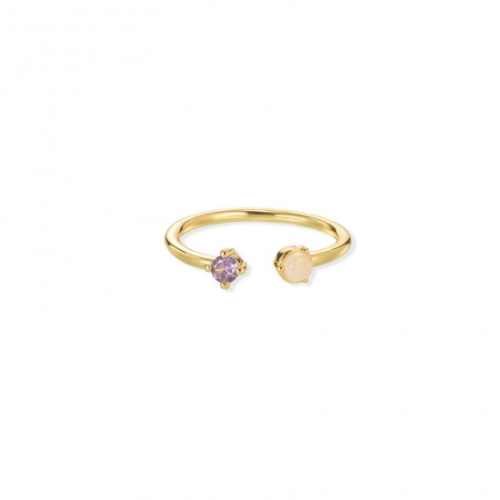 Picture of Wholesale Women's Gift Purple Cubic Zirconia Open Adjustable Rings, 18K Gold Plated Brass, Stylish Dainty Jewelry Supply, 16mm(US size 5.25), 1 Piece