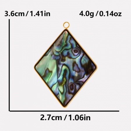 Imagen de 2 Unidades Recubrimiento al Vacío PVD Ecológico 304 Acero Inoxidable & Concha Naturales Colgantes Chapado en Oro de 18K Diamond 3.6cm x 2.7cm