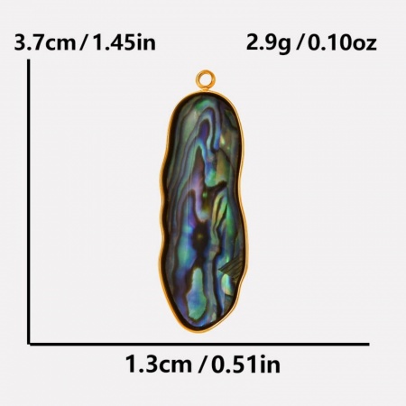 Imagen de 2 Unidades Recubrimiento al Vacío PVD Ecológico 304 Acero Inoxidable & Concha Naturales Colgantes Chapado en Oro de 18K Óvalo 3.7cm x 1.3cm