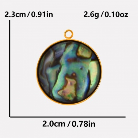 Imagen de 2 Unidades Recubrimiento al Vacío PVD Ecológico 304 Acero Inoxidable & Concha Naturales Colgantes Chapado en Oro de 18K Ronda Disco 23mm x 20mm