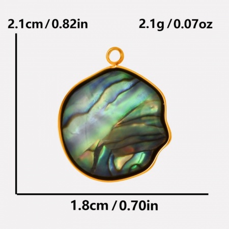 Imagen de 2 Unidades Recubrimiento al Vacío PVD Ecológico 304 Acero Inoxidable & Concha Naturales Colgantes Chapado en Oro de 18K Ronda 21mm x 18mm
