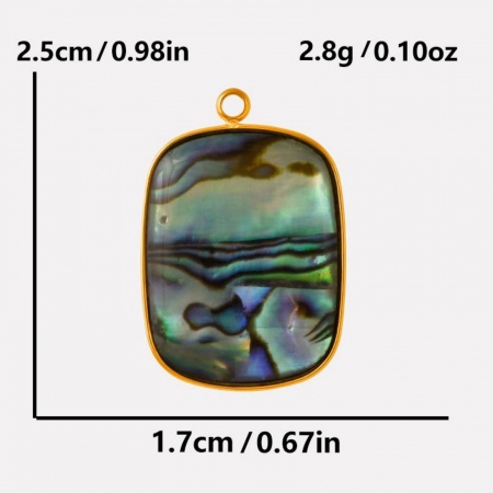 Imagen de 2 Unidades Recubrimiento al Vacío PVD Ecológico 304 Acero Inoxidable & Concha Naturales Colgantes Chapado en Oro de 18K Rectángulo 25mm x 17mm