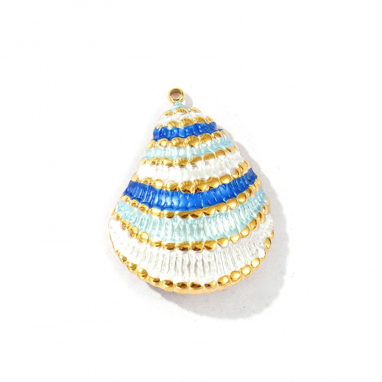 Picture of 2 PCs Eco-friendly PVD Vacuum Plating Waterproof Anti-Tarnish Hypoallergenic 304 Stainless Steel Pendants 18K Real Gold Plated Multicolor Enamel Shell 3cm x 2.3cm