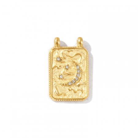 Imagen de 1 Unidad Recubrimiento al Vacío PVD Ecológico Impermeable Antioxidante Hipoalergénico 304 Acero Inoxidable Galaxia Colgantes 18K Oro Real Chapado Rectángulo Luna Micro Pave Transparente Rhinestone 24mm x 15mm