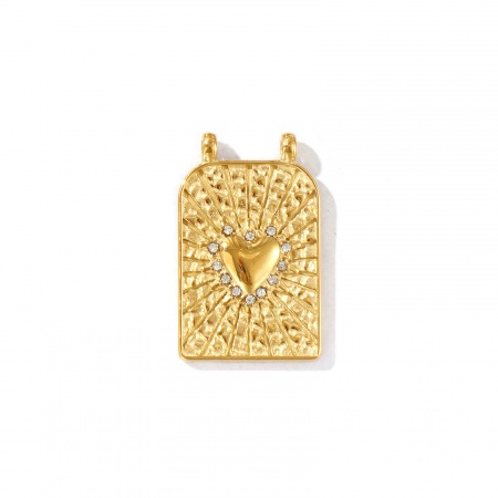 Bild von 1 Stück Umweltfreundliche PVD-Vakuumbeschichtung, wasserdicht, anlaufgeschützt und hypoallergen 304 Edelstahl Religiös Charms 18K Echtgold plattiert Rechteck Ex Voto Herz Micro Pave Transparent Strass 29mm x 18mm
