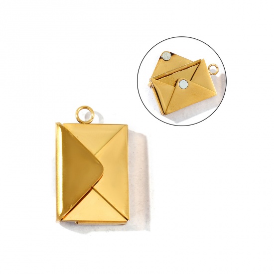 Immagine di 2 Pz Placcatura Sottovuoto 304 Acciaio Inossidabile Ciondoli Placcato Oro 18K Busta con Carta di Biglietto Vuoto Magnetico Possibile Aprire 24mm x 15mm
