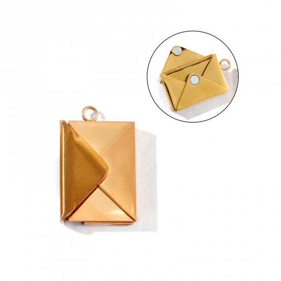 Immagine di 2 Pz Placcatura Sottovuoto 304 Acciaio Inossidabile Ciondoli Oro Rosa Busta con Carta di Biglietto Vuoto Magnetico Possibile Aprire 24mm x 15mm
