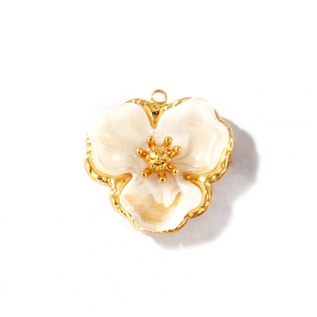 Imagen de 2 Unidades Recubrimiento al Vacío PVD Ecológico Impermeable Antioxidante Hipoalergénico 304 Acero Inoxidable & Acrílico Colgantes 18K Oro Real Chapado Blanco Flor 25mm x 25mm