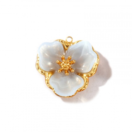 Imagen de 2 Unidades Recubrimiento al Vacío PVD Ecológico Impermeable Antioxidante Hipoalergénico 304 Acero Inoxidable & Acrílico Colgantes 18K Oro Real Chapado Gris Francés Flor 25mm x 25mm