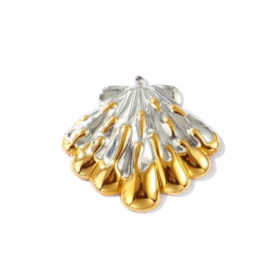 Picture of 1 Piece Eco-friendly PVD Vacuum Plating Waterproof Anti-Tarnish Hypoallergenic 304 Stainless Steel Pendants 18K Real Gold Plated & Silver Tone Shell Two Tone 4.5cm x 3.9cm