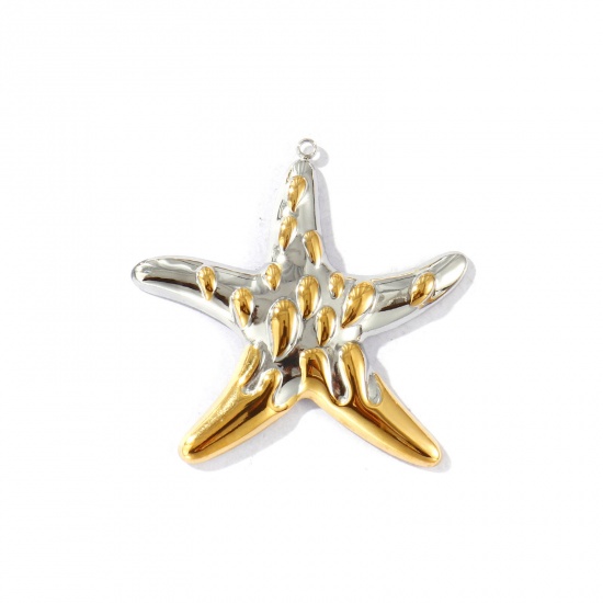Picture of 1 Piece Eco-friendly PVD Vacuum Plating Waterproof Anti-Tarnish Hypoallergenic 304 Stainless Steel Ocean Jewelry Pendants 18K Real Gold Plated & Silver Tone Starfish Two Tone 5.6cm x 5.6cm