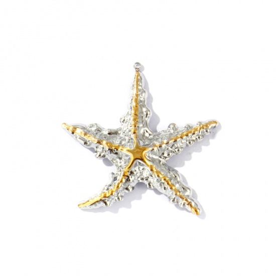 Picture of 1 Piece 304 Stainless Steel Ocean Jewelry Pendants 18K Real Gold Plated & Silver Tone Two Tone Starfish 6cm x 6cm