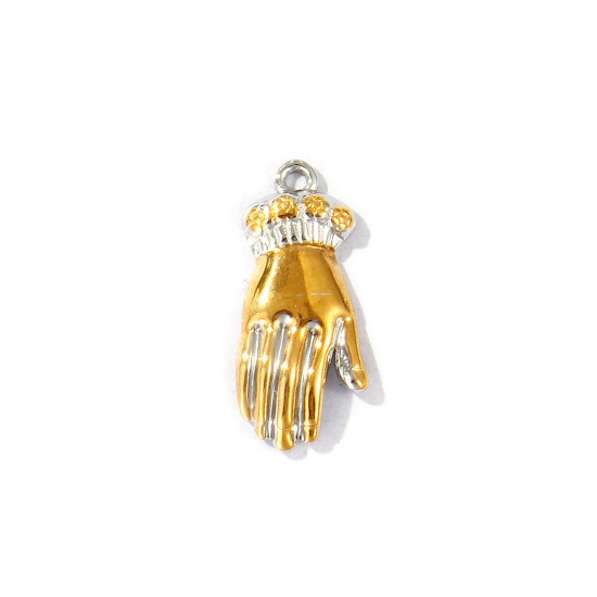 Immagine di 2 Pz Placcatura Sottovuoto PVD Ecologica Impermeabile Anti-Ossidante Ipoallergenico 304 Acciaio Inossidabile Ciondoli 18K Vero Oro Placcato & Tono Argento Mani Doppio Colore 24mm x 11mm