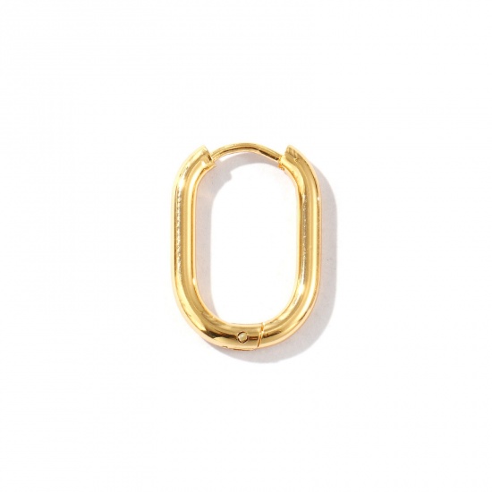 Picture of Wholesale Exquisite Minimalist Huggie Hoop Earrings, Oval 18K Real Gold Plated Brass, Women's Eco-friendly Gift Jewelry Supply, 21mm x 15mm, Post/ Wire Size: 1mm(18 gauge), 2 PCs