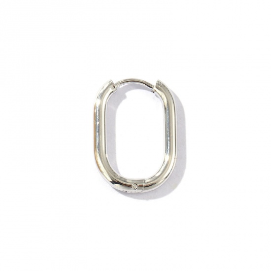 Picture of Wholesale Exquisite Minimalist Huggie Hoop Earrings, Oval Real Platinum Plated Brass, Women's Eco-friendly Gift Jewelry Supply, 21mm x 15mm, Post/ Wire Size: 1mm(18 gauge), 2 PCs