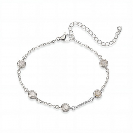 Picture of Wholesale Clear Cubic Zirconia Brass Station Bracelet, Platinum Plated Women's Simple Stylish Gift Jewelry Supply, 15cm(5.9") + 5cm(2") long, 1 Piece