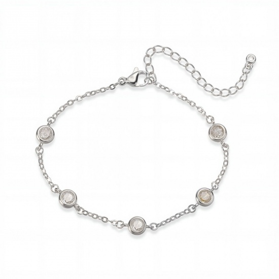 Imagen de Claro Circón Artificial Latón Pulsera de Estación Al Por Mayor, Platino Chapado Mujeres Sencillo Elegante Regalo Suministro de Joyería, 15cm + 5cm longitud, 1 Unidad