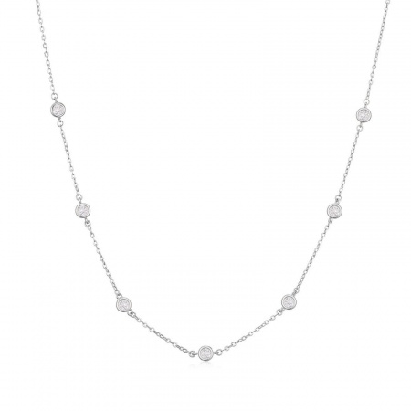 Picture of Wholesale Station Necklace, Platinum Plated Brass & Cubic Zirconia, Women's Ins Style Stylish Gift Jewelry For Retailer, 45cm(17.7") + 5cm(2") long, 1 Piece