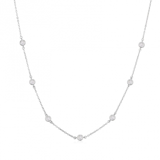Picture of Wholesale Station Necklace, Platinum Plated Brass & Cubic Zirconia, Women's Ins Style Stylish Gift Jewelry For Retailer, 45cm(17.7") + 5cm(2") long, 1 Piece