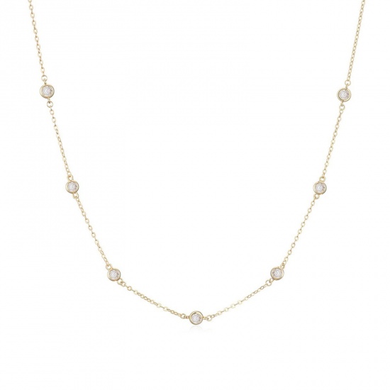 Picture of Wholesale Station Necklace, 18K Gold Plated Brass & Cubic Zirconia, Women's Ins Style Stylish Gift Jewelry For Retailer, 45cm(17.7") + 5cm(2") long, 1 Piece