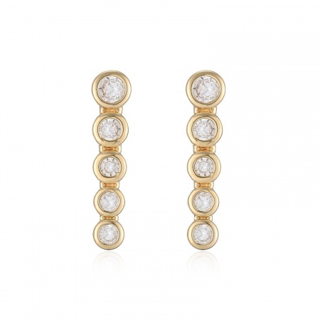 Picture of Wholesale Simple Stylish Ear Post Stud Earrings, Clear Cubic Zirconia 18K Gold Plated Brass, Women's Gift Jewelry Supply, 21mm x 5mm, 1 Pair