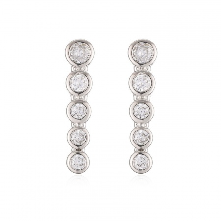 Picture of Wholesale Simple Stylish Ear Post Stud Earrings, Clear Cubic Zirconia Platinum Plated Brass, Women's Gift Jewelry Supply, 21mm x 5mm, 1 Pair