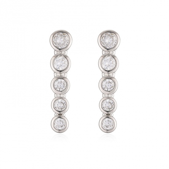 Bild von Großhandel Einfach Stilvoll Ohrring Ohrstecker, Klar Kubisches Zirkonia Platin Plattiert Messing, Frauen Geschenk Schmuckbedarf, 21mm x 5mm, 1 Paar