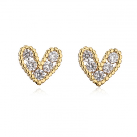 Immagine di San Valentino Elegante Orecchini a Perno All'Ingrosso, Cuore Trasparente Circonio Cubico Placcato Oro 18K Ottone, Donne Regalo Fornitura di Gioielli, 8mm x 7mm, 1 Paio
