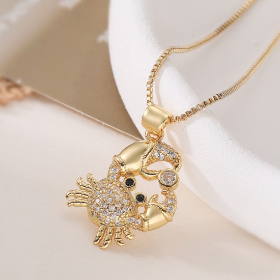 Picture of Wholesale Crab Animal Clear Cubic Zirconia Pendant Charm Necklace, 18K Gold Plated Brass Women's Ocean Jewelry Stylish Gift Jewelry For Retailer, 45cm(17.7") + 5cm(2") long, 1 Piece