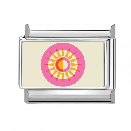 Picture of 1 Piece 304 Stainless Steel Italian Charm Links For DIY Bracelet Jewelry Making Wholesale Silver Tone Pink Rectangle Round Disc 10mm x 9mm