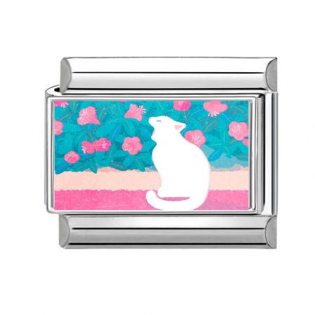 Picture of 1 Piece 304 Stainless Steel Italian Charm Links For DIY Bracelet Jewelry Making Wholesale Silver Tone Multicolor Rectangle Cat 10mm x 9mm