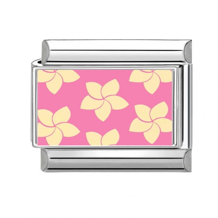 Picture of 1 Piece 304 Stainless Steel Italian Charm Links For DIY Bracelet Jewelry Making Wholesale Silver Tone Pink Rectangle Flower 10mm x 9mm