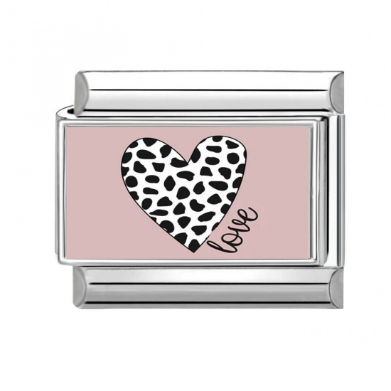 Immagine di 1 Pz 304 Acciaio Inossidabile San Valentino Bracciale con Charm Italiano a Maglie, Creazione di Gioielli Fai-da-te All'Ingrosso Tono Argento Nero Rettangolo Cuore 10mm x 9mm