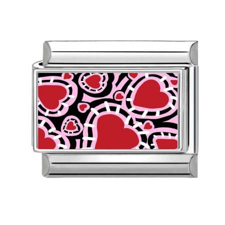 Picture of 1 Piece 304 Stainless Steel Valentine's Day Italian Charm Links For DIY Bracelet Jewelry Making Wholesale Silver Tone Red Rectangle Heart 10mm x 9mm