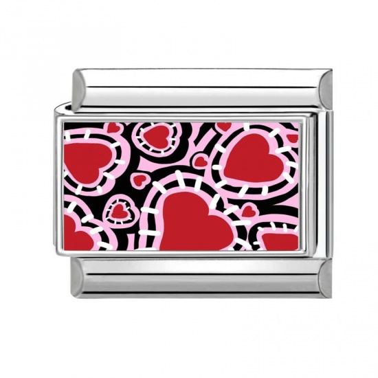 Immagine di 1 Pz 304 Acciaio Inossidabile San Valentino Bracciale con Charm Italiano a Maglie, Creazione di Gioielli Fai-da-te All'Ingrosso Tono Argento Rosso Rettangolo Cuore 10mm x 9mm