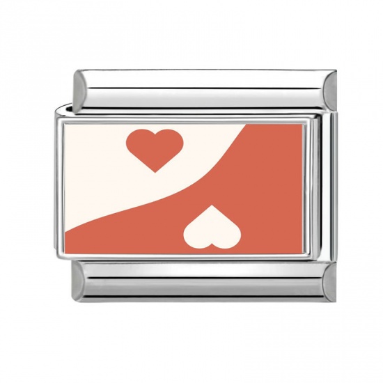 Immagine di 1 Pz 304 Acciaio Inossidabile San Valentino Bracciale con Charm Italiano a Maglie, Creazione di Gioielli Fai-da-te All'Ingrosso Tono Argento Colore del Caffè Rettangolo Cuore 10mm x 9mm