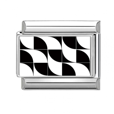 Picture of 1 Piece 304 Stainless Steel Italian Charm Links For DIY Bracelet Jewelry Making Wholesale Silver Tone Black Rectangle Grid Checker 10mm x 9mm