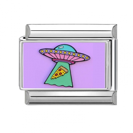 Picture of 1 Piece 304 Stainless Steel Italian Charm Links For DIY Bracelet Jewelry Making Wholesale Silver Tone Multicolor Rectangle Flying Saucer 10mm x 9mm