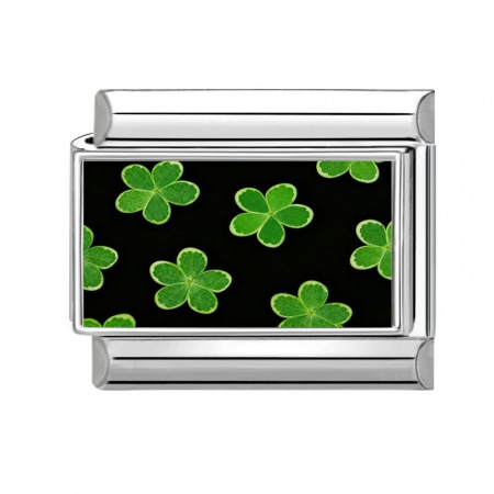 Picture of 1 Piece 304 Stainless Steel Italian Charm Links For DIY Bracelet Jewelry Making Wholesale Silver Tone Green Rectangle Flower 10mm x 9mm