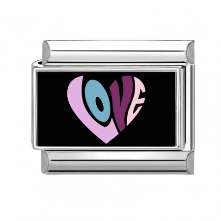 Picture of 1 Piece 304 Stainless Steel Italian Charm Links For DIY Bracelet Jewelry Making Wholesale Silver Tone Multicolor Rectangle Message " LOVE " 10mm x 9mm