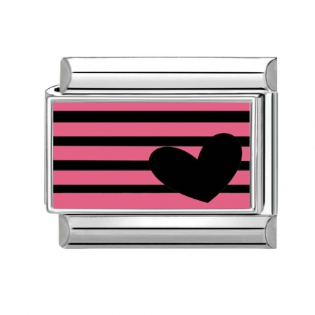 Picture of 1 Piece 304 Stainless Steel Valentine's Day Italian Charm Links For DIY Bracelet Jewelry Making Wholesale Silver Tone Black Rectangle Heart 10mm x 9mm