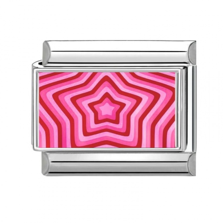 Picture of 1 Piece 304 Stainless Steel Italian Charm Links For DIY Bracelet Jewelry Making Wholesale Silver Tone Pink Rectangle Pentagram Star 10mm x 9mm