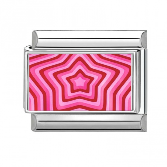 Immagine di 1 Pz 304 Acciaio Inossidabile Bracciale con Charm Italiano a Maglie, Creazione di Gioielli Fai-da-te All'Ingrosso Tono Argento Rosa Rettangolo Stella a Cinque Punte 10mm x 9mm