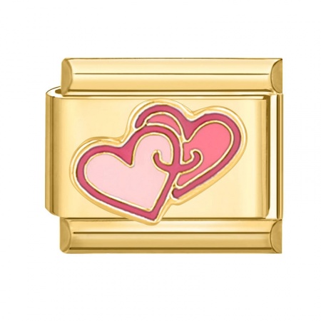 Picture of 1 Piece 304 Stainless Steel Valentine's Day Italian Charm Links For DIY Bracelet Jewelry Making Wholesale Gold Plated Pink Rectangle Heart 10mm x 9mm