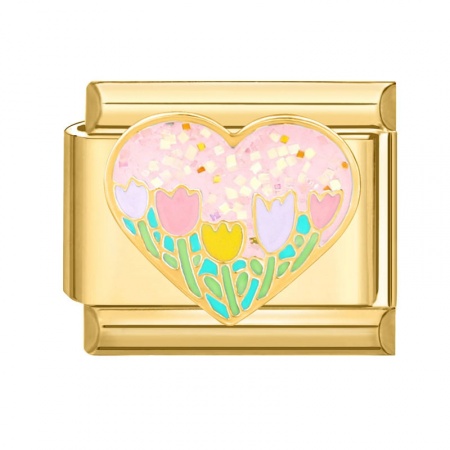 Picture of 1 Piece 304 Stainless Steel Valentine's Day Italian Charm Links For DIY Bracelet Jewelry Making Wholesale Gold Plated Multicolor Rectangle Heart 10mm x 9mm