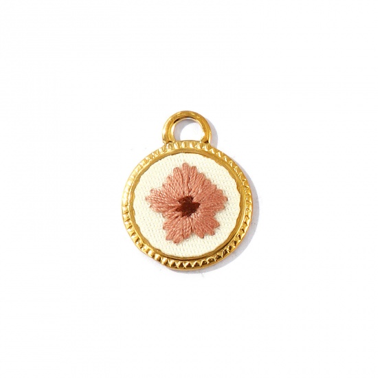 Immagine di 2 Pz PVD Ecologica Anti-Ossidante Ipoallergenico 304 Acciaio Inossidabile Ciondoli All'Ingrosso 18K Vero Oro Placcato Nocciola Tondo Disco Fiore Fatto Ricamato 24.5mm x 20mm