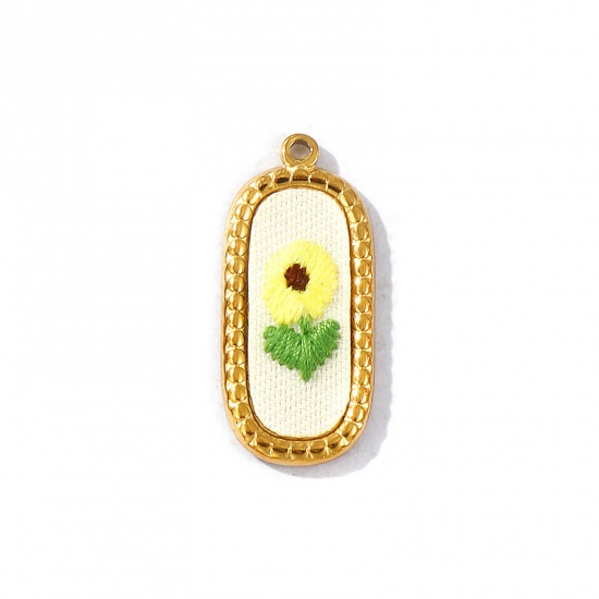 Immagine di 2 Pz PVD Ecologica Anti-Ossidante Ipoallergenico 304 Acciaio Inossidabile Ciondoli Pendenti All'Ingrosso 18K Vero Oro Placcato Giallo Ovale Fiore Fatto Ricamato 3.2cm x 1.5cm