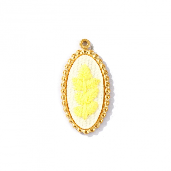Immagine di 2 Pz PVD Ecologica Anti-Ossidante Ipoallergenico 304 Acciaio Inossidabile Ciondoli Pendenti All'Ingrosso 18K Vero Oro Placcato Giallo Chiaro Ovale Spiga di Grano Fatto Ricamato 3.3cm x 1.7cm