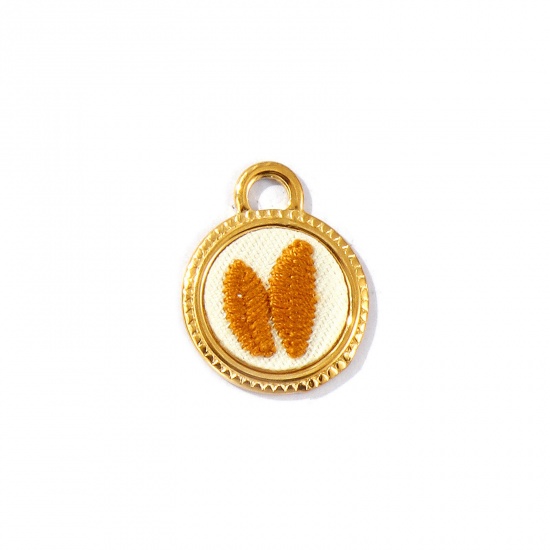 Immagine di 2 Pz PVD Ecologica Anti-Ossidante Ipoallergenico 304 Acciaio Inossidabile Ciondoli All'Ingrosso 18K Vero Oro Placcato Marrone Tondo Disco Foglia Fatto Ricamato 24.5mm x 20mm