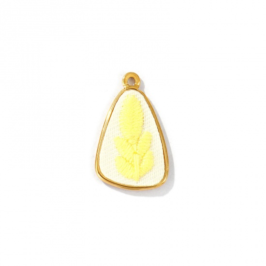 Immagine di 2 Pz PVD Ecologica Anti-Ossidante Ipoallergenico 304 Acciaio Inossidabile Ciondoli All'Ingrosso 18K Vero Oro Placcato Giallo Triangolo Spiga di Grano Fatto Ricamato 28mm x 17mm